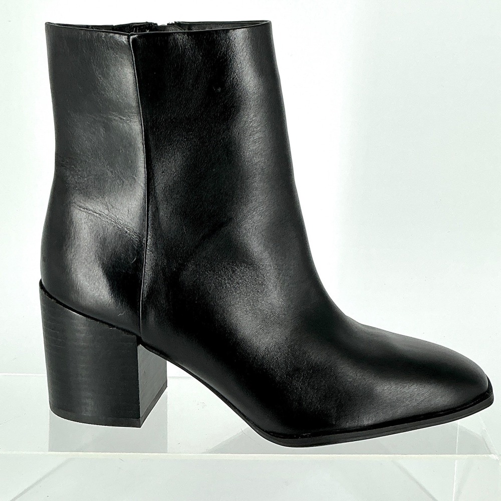 Nordstrom Size 8.5 Black Leather Square Toe Block Heel Ankle Boot NEW Vanna $140 - Picture 3 of 14